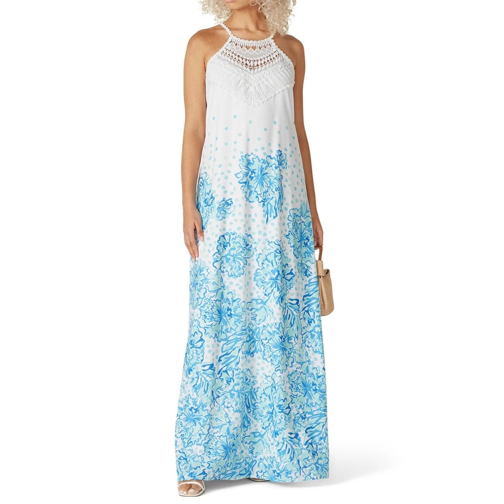Lilly Pulitzer Pearl Soft Maxi Dress In Resort White Karma Camellia sz 2